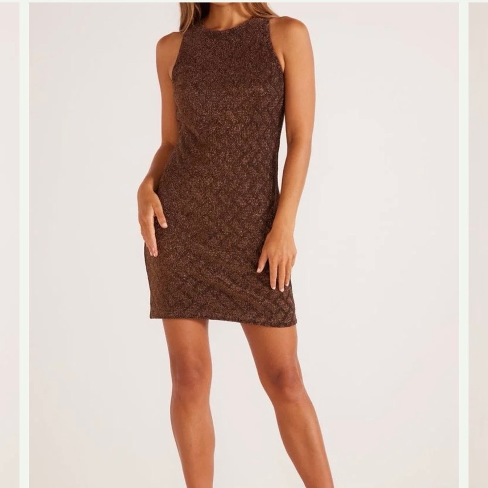 MINKPINK Metallic Brown Textured Mini Dress